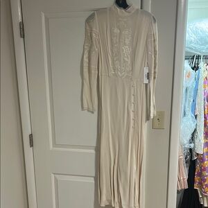 Reformation Cream Tiered Gown with Bishop Sleeves